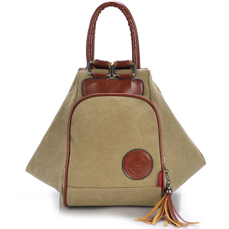 

Washed Canvas Bag Ladies Double Back Multi-Function Backpack Fringed Canvas Shoulder Bag