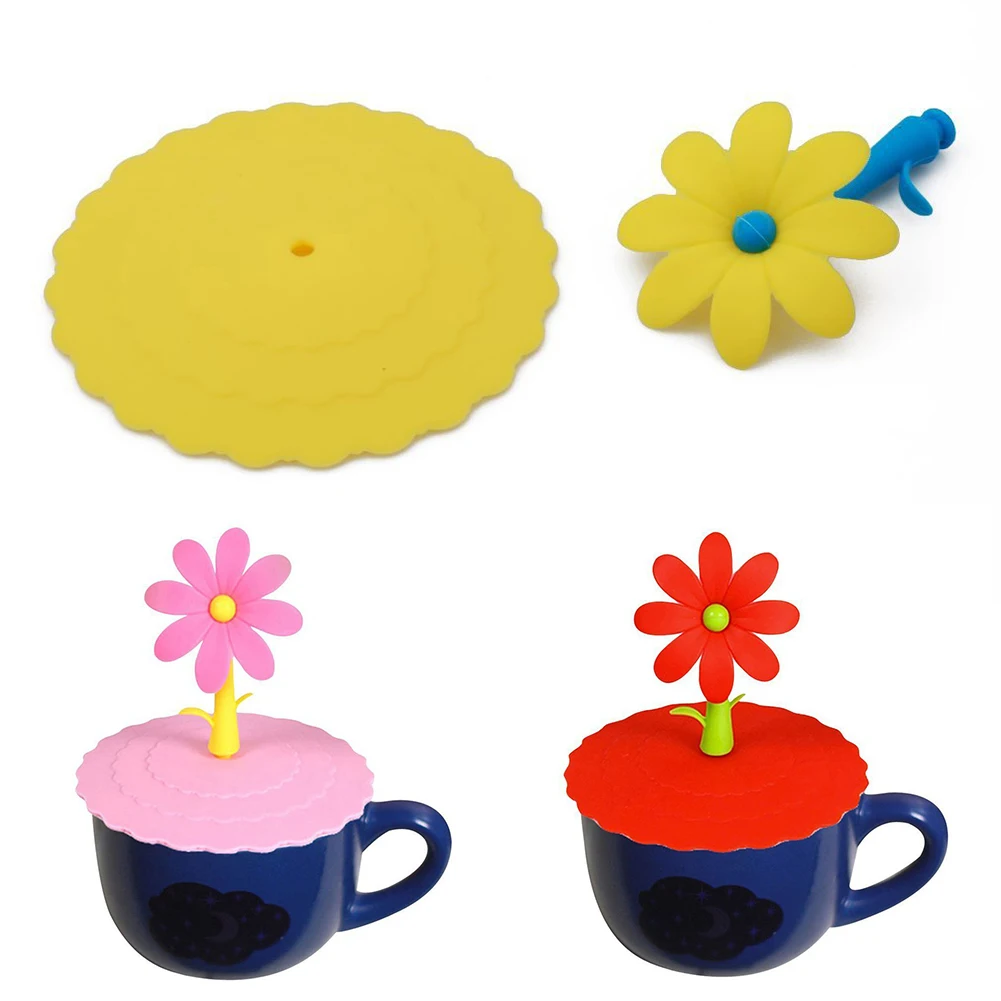 1Pc Silicone Cup Cover Cute Dustproof Reusable Silicone Cartoon Flower Mug Cup Bow Cover Lid Cap Kitchen Tool Cup Lid