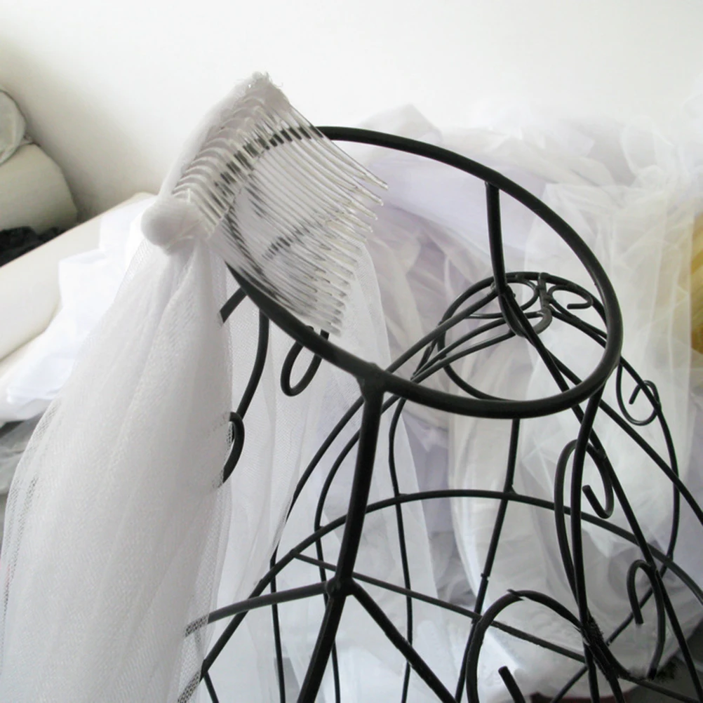 Двухслойная свадебная вуаль простая и элегантная свадебная вуаль Свадебная Тюлевая Фата с гребнем и кружевной лентой по краю белого цвета