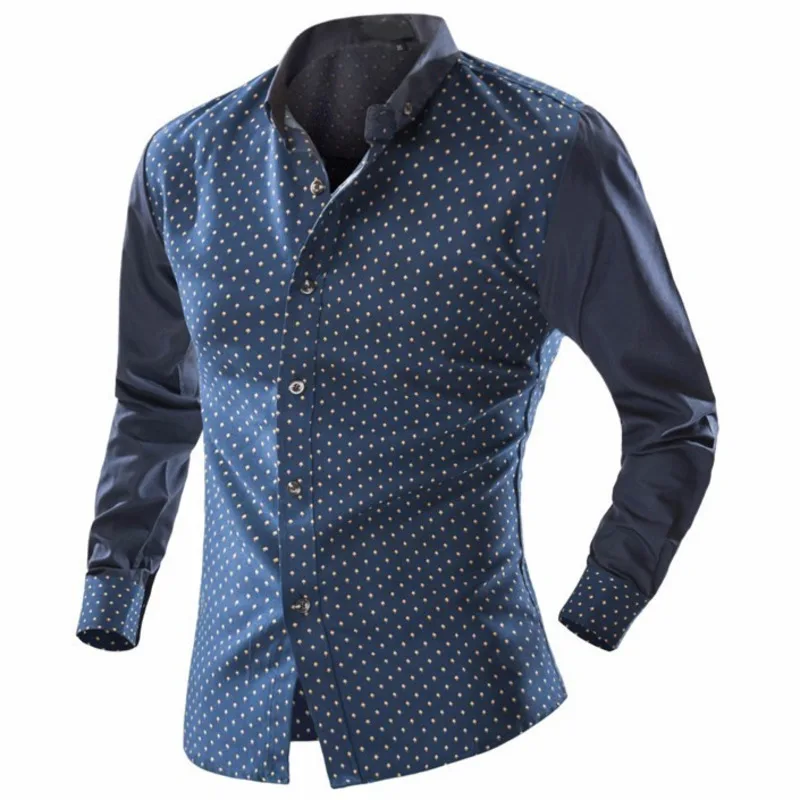 FDWERYNH 2018 мужские деловые рубашки в повседневном стиле Весна Осень Slim Fit Dot отложной