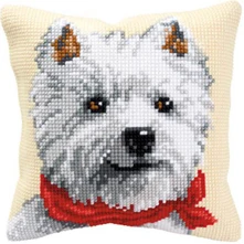 

White dog DIY Needlework Kit Unfinished Acrylic Yarn Embroidery Pillow Tapestry Canvas Cushion Front Cross Stitch Pillowcase