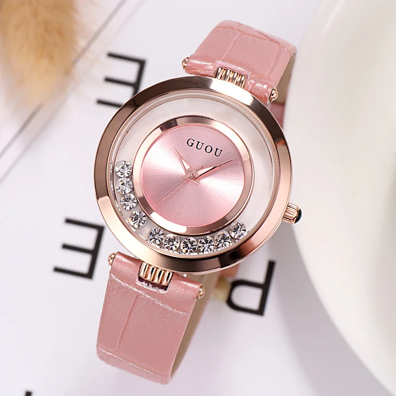Мода GUOU Роскошные полностью стальные блестящие бриллиантовые женские часы Gif Часы montre femme bayan kol saati