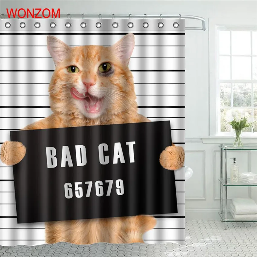 Wonzom Bad Cat Polyester Fabric Deer Shower Curtain Monkey