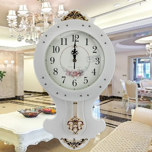 European Retro Living Room Wall Clock White Wood Craft Environmental European Retro Living Room Wall Clock White Wood Craft Environmental High Quality Luxury Clocks Vintage Metal