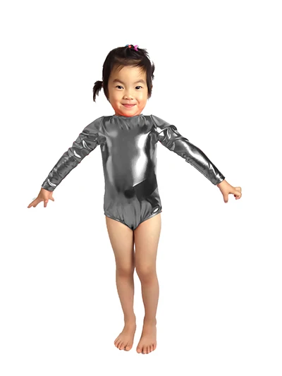 SPEERISE Блестящий металлический для девочек Совок леотарды с воротом с длинным рукавом гимнастический купальник из спандекса боди балетные танцевальные костюмы для детей - Цвет: Серый