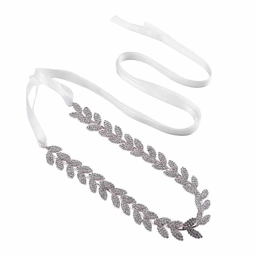 MOLANS Boutique Gold Alloy Leaf Inlaid Drills Waistbands for Bridal Wedding Dress Sparkly Diamonds Hand-binding Ribbons Sash