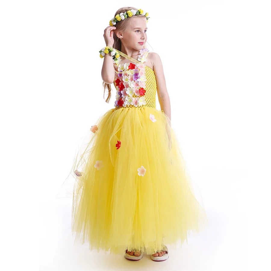 Multi Colored Flowers Kids Yellow Fancy full length Tutu Dress Baby Girls (8)