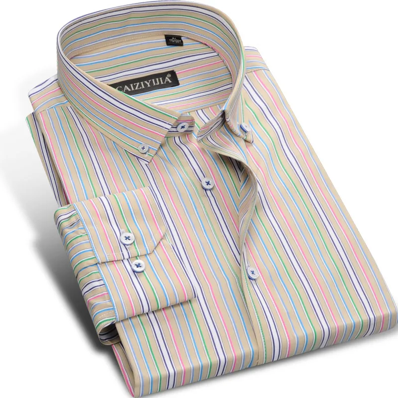 Цветной в полоску Для мужчин Рубашки для мальчиков модные хлопковые с длинным рукавом Бизнес Повседневное официальная рубашка Camisa Hombre CHEMISE Homme Masculina - Цвет: CZCFB52879 0