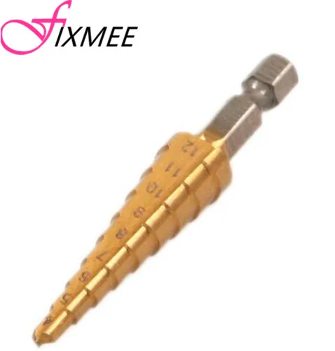 

Fixmee HSS Titanium-Coated Step Drill Set 1/4" hex shank 4-12mm cutting tool Reamer