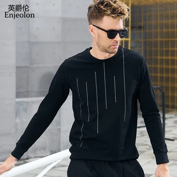 

Enjeolon brand Long Sleeve Sweatshirt Men o neck Black hoodies Sweatshirt for men striped pattern sports clothes WY539