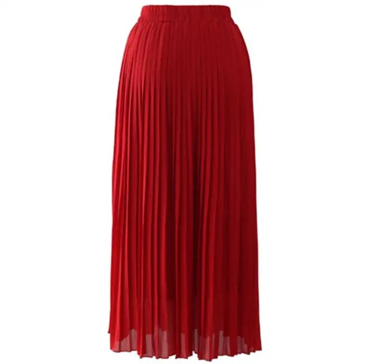 Высокая Талия Pleat Элегантный юбка красные, черные твердые Цвет длинные Юбки для женщин Для женщин Faldas Saia