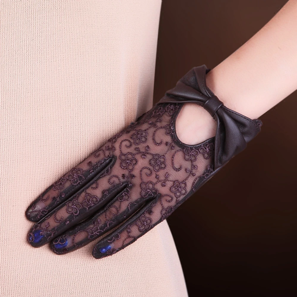 Women's Genuine Leather Gloves Bowknot Lace Autumn Winter Sunscreen Sheepskin Gloves Female Short Style Touchscreen L177N Women's Genuine Leather Gloves Bowknot Lace Autumn Winter Sunscreen Sheepskin Gloves Female Short Style Touchscreen L177N
