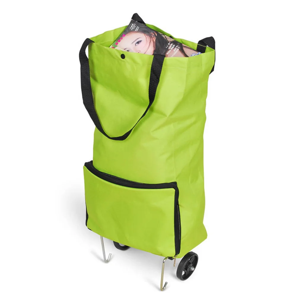 

Large Capacity Tug Supermarket Oxford Cloth With Wheels Reusable Shopping Cart Organizer Portable Bag Multifunction Foldable