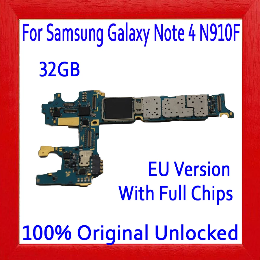 

100% Good Tested for Samsung Galaxy Note 4 N910F Motherboard with Full Chips,32gb Original unlocked for Note 4 N910F Mainboard