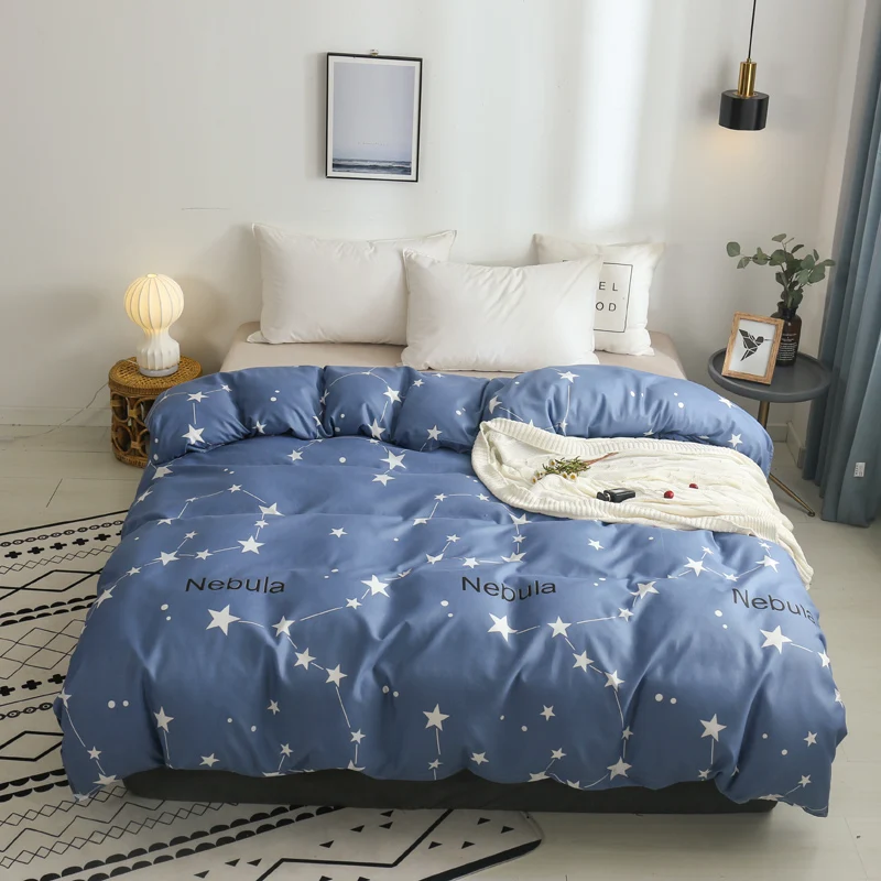 1pc Blue Space Nebula Printed Duvet Cover With Zipper Twin Full