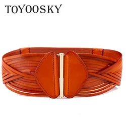 2018 Nuevas Mujeres de Moda Cinturón Ancho Cummerbunds para Mujer Dama Vintage Elegante Tejido Genuino Cinturón de Cuero Elástico Toyoosky 2018 Nuevas Mujeres de Moda Cinturón Ancho Cummerbunds para Mujer Dama Vintage Elegante Tejido Genuino Cinturón de Cuero Elástico Toyoosky