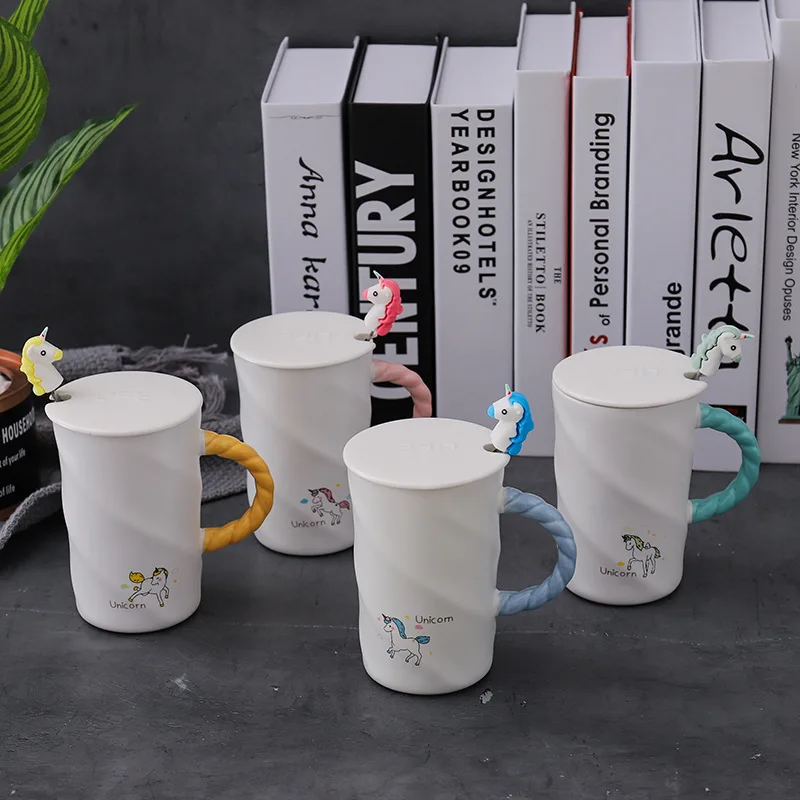 Единорог Керамика кружка с Ложка Крышка, Керамика летающий конь кружка, чашка для любимого человека набор для цветочного чая Кофе, воды, молока посуда