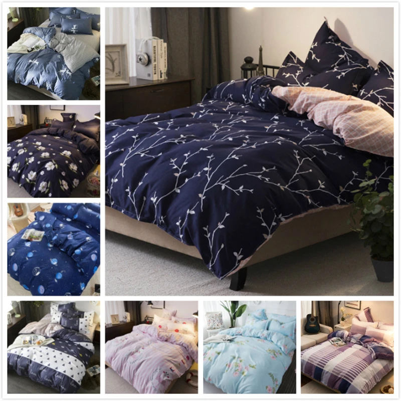 

Blue Pink AB Side Duvet Cover 3/4pcs Bedding Set Couple Double Big Size Bed Linen Queen King Quilt Comforter Pillow Case 200x230