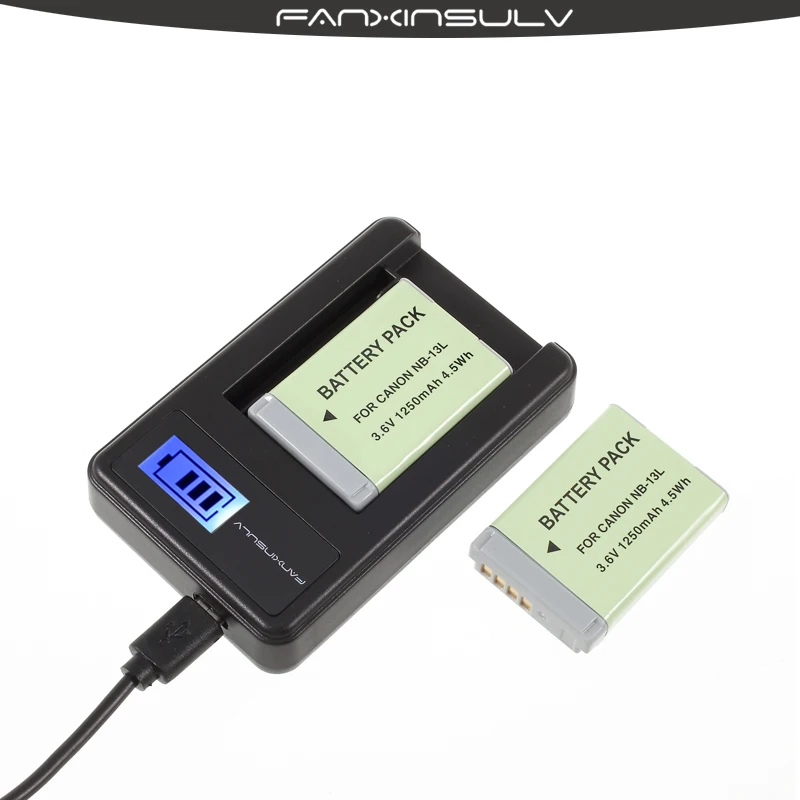 2Pcs NB 13L NB 13L NB13L Batteries + LCD USB Battery Charger for Canon