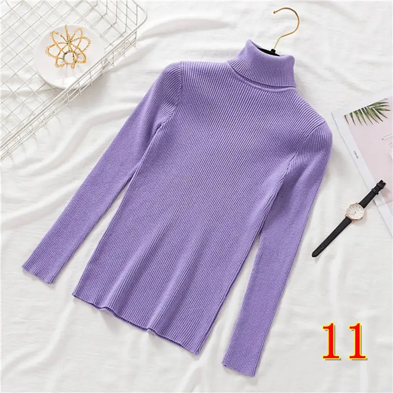 Autumn Winter Women Sweaters Long Sleeve Turtleneck Sweater Knitted Pullovers Warm Solid Pull White Slim Elastic Casual Top - Цвет: 2159zise