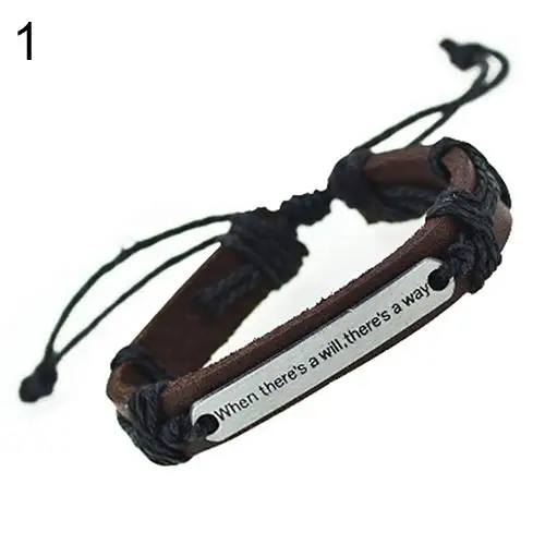 

Men's Women's Punk Letter Faux Leather Bangle Hemp Rope Wristband Bracelet new