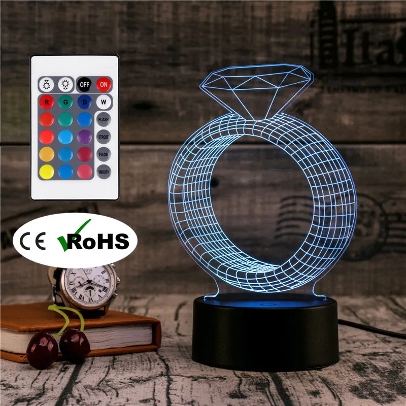 3D Led Novety освещение творческий Подарочный ночник настольная лампа прикроватная кольцо светодиодные дома коридор, отель вечерние атмосфера