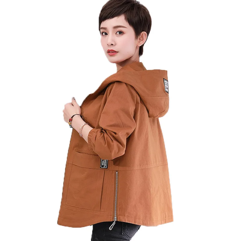 

Spring Autumn Women's Jackets 2018 New Short Plus size Hooded Female Jacket Loose Casual Middle-aged Women's Jacket cw384