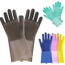 1 пара Волшебные многоразовый силикон перчатки Чистящая Щетка скраб перчатки термостойкие для посуды мойка Чистка ПЭТ инструменты для