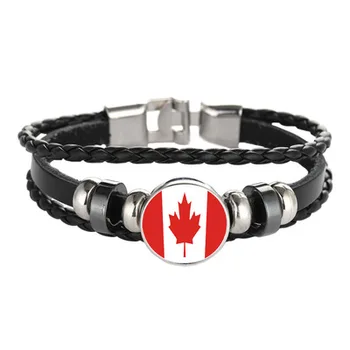 

Elfin Canada Flag Bracelets Classic New Woven Leather Canada Charm Bracelets Jewellery