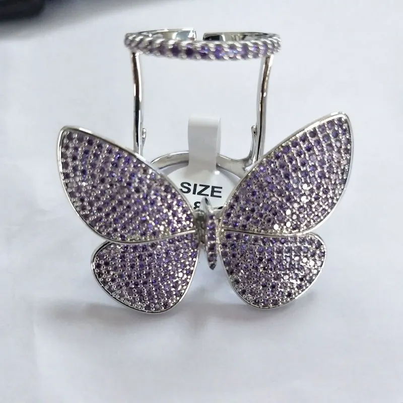 Обручальное кольцо с кристаллами бабочки женское кольцо микро кубическое кольцо с цирконом золотистого цвета кольца - Цвет основного камня: Фиолетовый