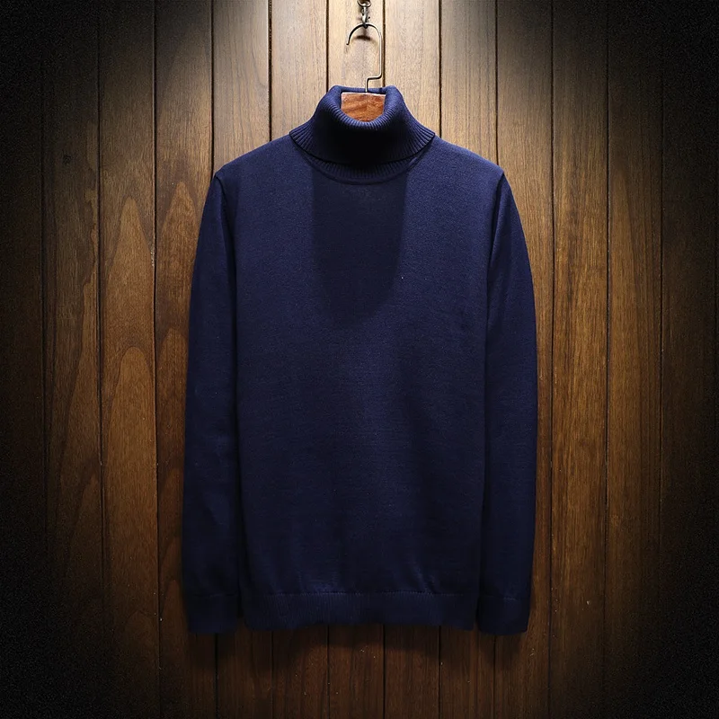 Новинка Осень Зима брендовая одежда мужская водолазка Slim Fit пуловер для мужчин сплошной цвет синий черный серый вязаный мужской свитер - Цвет: lan