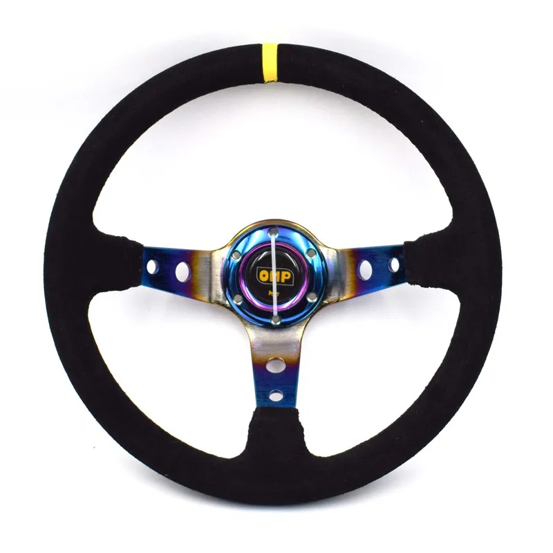 

14inch OMP Titanium Blue Suede Leather Steering Wheel Rally Tuning Drift Racing Car Steering Wheel