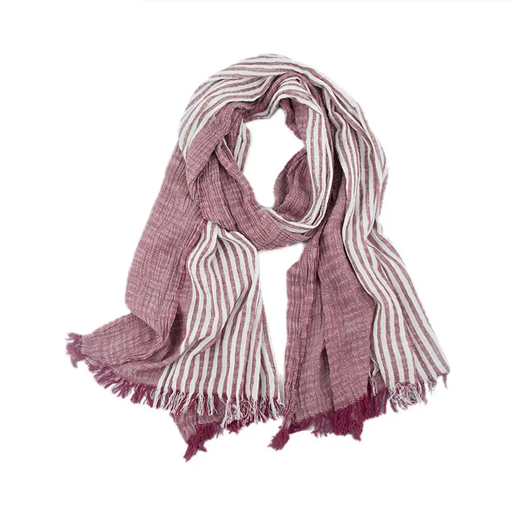 Winter Striped Scarf Cotton And Linen Vintage Pleated Woven Shawl Warm Soft Tassel Bufandas