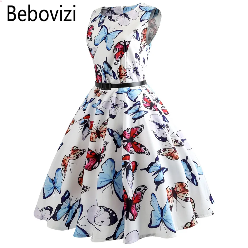 Bebovizi 2018 Новое Элегантное летнее платье с принтом бабочки Одри Хепберн Vestido De Festa
