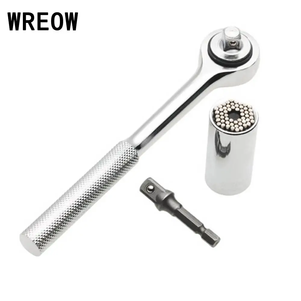3PCS Multi Universal Grip Ratchet Socket Wrench Power Drill Adapter