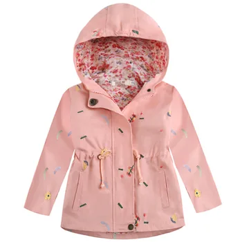 

2019 Spring Autumn Girls Windbreaker Coat Baby Kids Flower Embroidery Hooded Outwear Baby Kids Coats Jacket Clothing