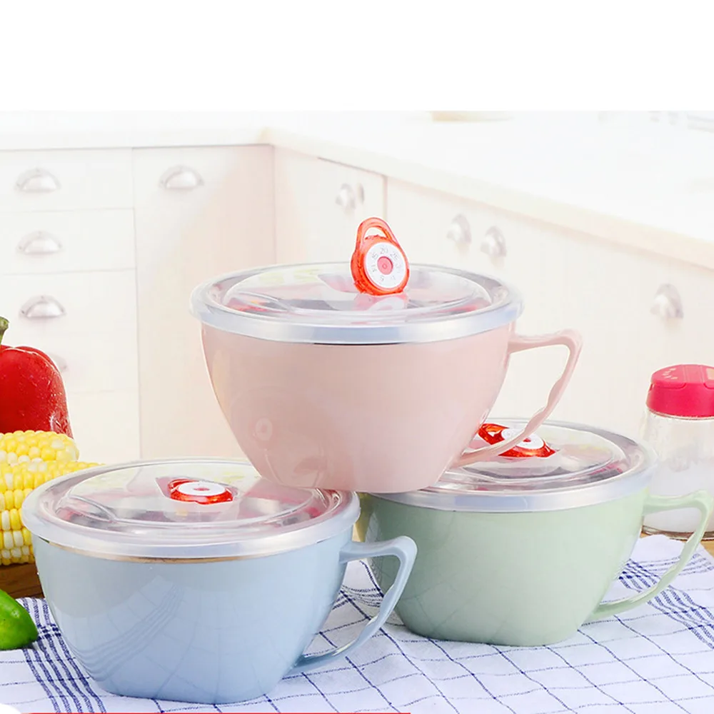 

Stainless Steel Noodle Bowl With Handle Food Container Rice Bowl Soup Bowls Taper De Comida Food Container