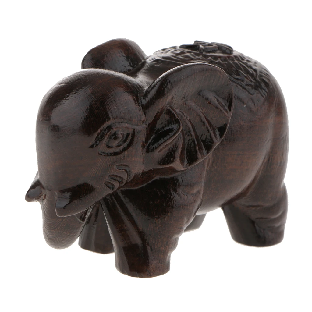 Wood Asian Elephant Ornament Gift Figurine Table Decor Desk Decor Decoration - Boxed Gift - Good Luck