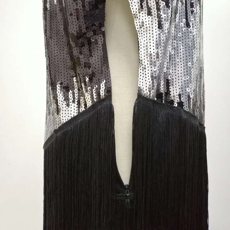 Шикарное черно-Серебряное платье с блестками и эффектом омбре, платье с оборками 1920 s, асимметричные вечерние платья с кисточками