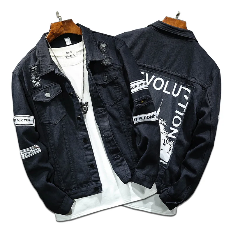 mens jackets streetwear mens coats and jackets Cotton hole Casual men jeans coat clothing dropshipping