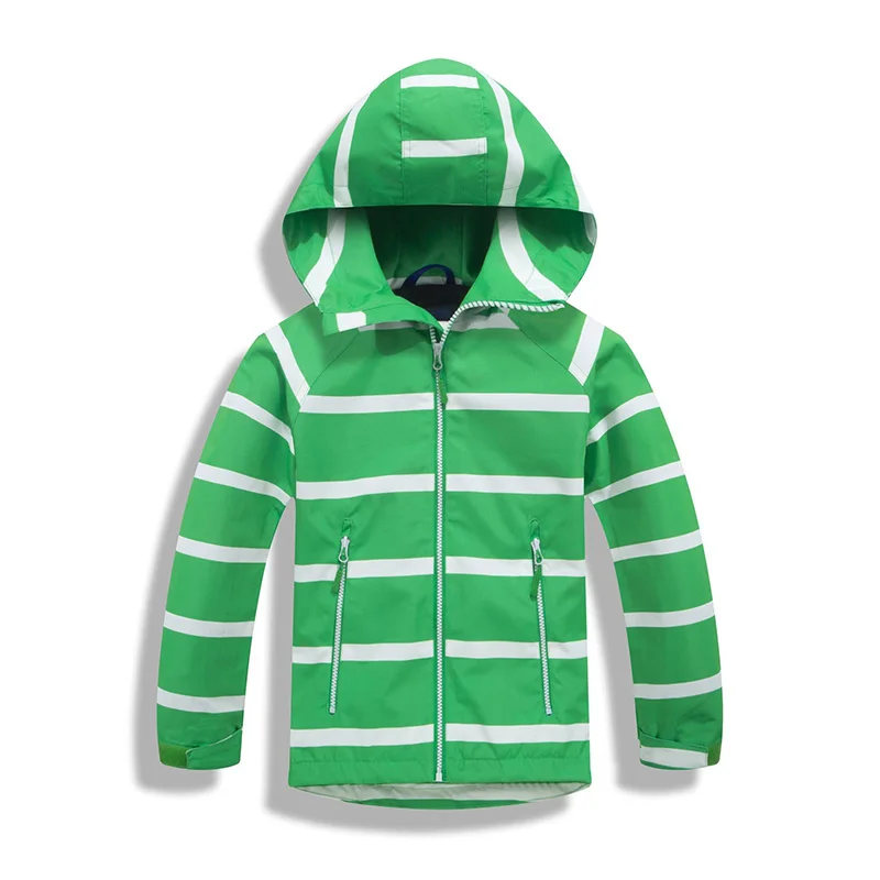Детские уличные куртки Водонепроницаемая дышащая верхняя одежда толстовки в полоску для мальчиков и девочек Детские теплые флисовые толстовки - Цвет: Зеленый