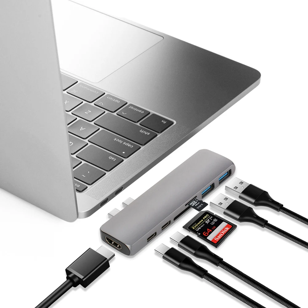 

USB 3.1 Type-C Hub To HDMI Adapter 4K Thunderbolt 3 USB C Hub with Hub 3.0 TF SD Reader Slot PD for MacBook Pro/Air 2018