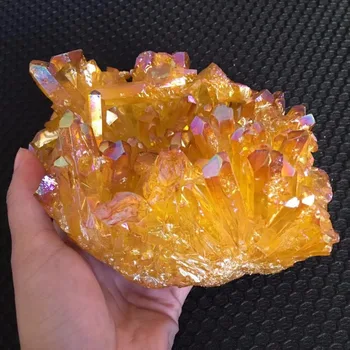 

1840g Light Orange Aura Quartz Crystal Titanium Bismuth Silicon Cluster Rainbows Natural Stones and Minerals