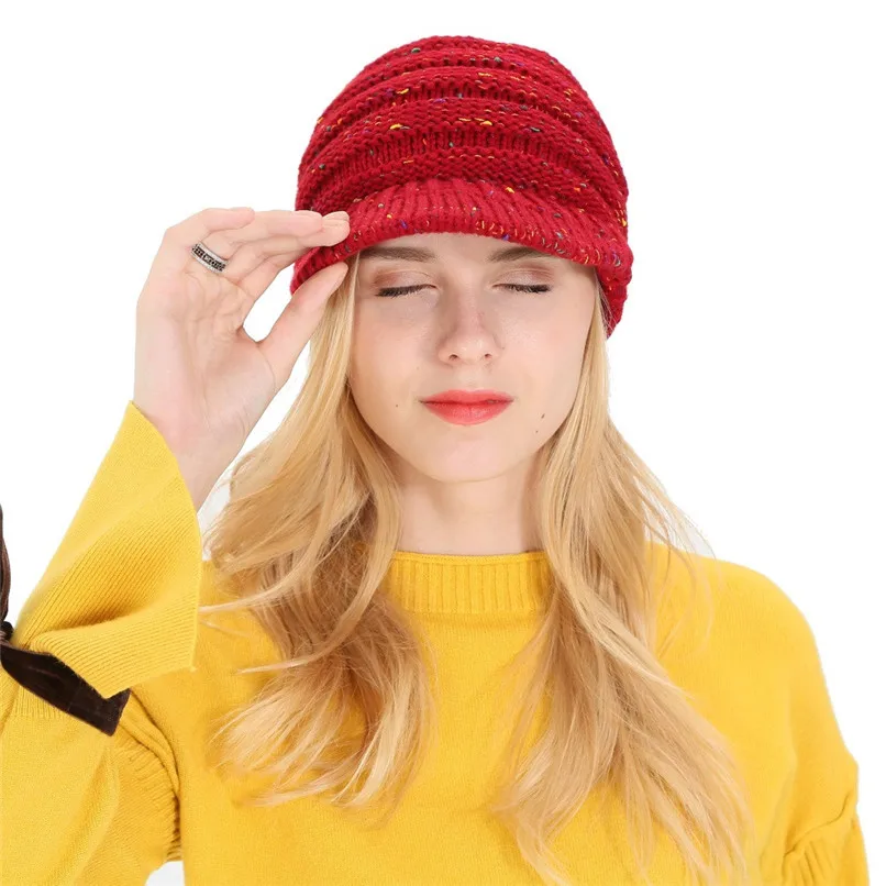 Caps Women Girl's Winter Warm Knit Thicken Hat Wool Snow Ski Caps with Visor New Design Hot Sale Gorras Mujer 30SP271