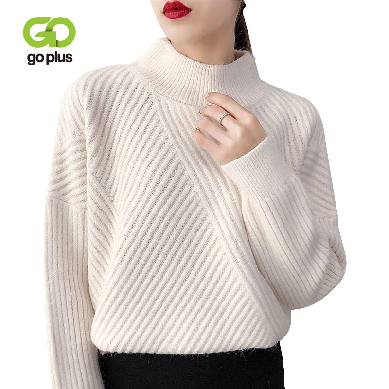 

GOPLUS 2019 Autumn Women's Knitted Sweater Turtleneck Batwing Sleeve Loose Pullover For Women Thick Warm korean Style Clothing