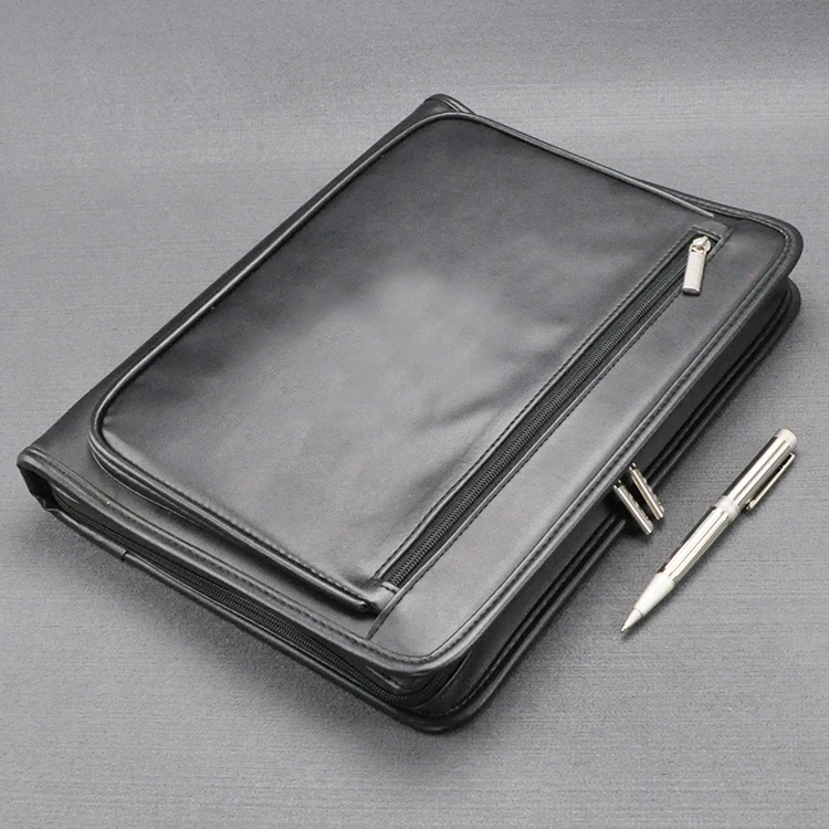 A4 leather document zipper bag black organizer bags men's manager bag