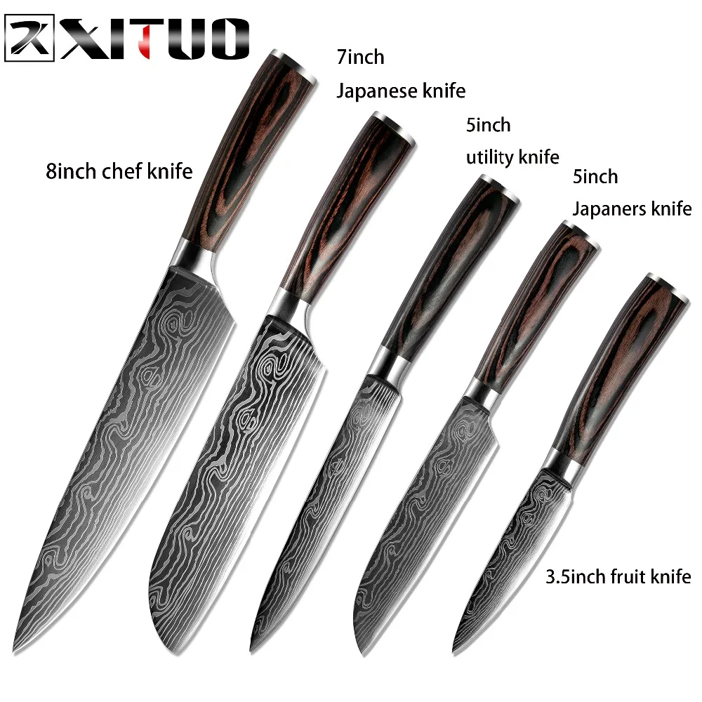 XITUO Kitchen Knife Set Chef Knives Cooking Tools Japane Style Utility Cleaver Paring Santoku  Color Wood Handle Paring Utility