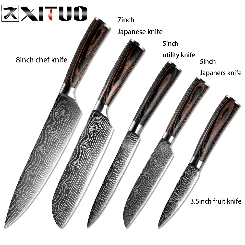 

XITUO Kitchen Knife Set Chef Knives Cooking Tools Japane Style Utility Cleaver Paring Santoku Color Wood Handle Paring Utility