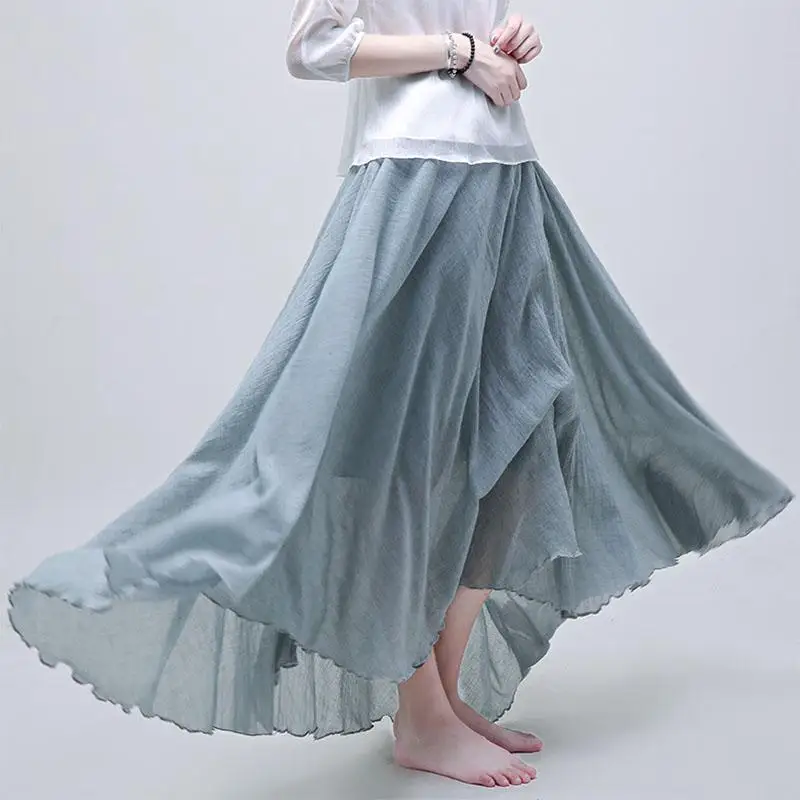 Yfashion женская льняная ткань юбка макси в стиле бохо Новая мода лето сплошной цвет Высокая Талия Длинные юбки Национальный стиль юбка женская