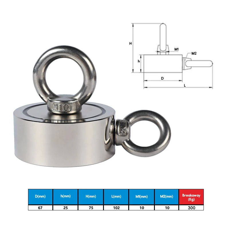 300 кг двухсторонний мощный круглый неодимовый магнит крюк спасательный магнит морское рыболовное оборудование держатель с кольцом и веревкой 10 м